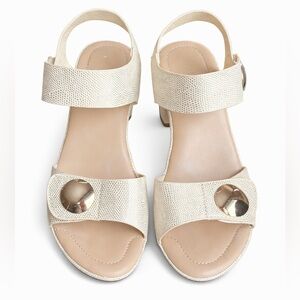 Patrizia Dade Block Heel Sandals Gold Button Euro 36 US 5.5 New No Tags
